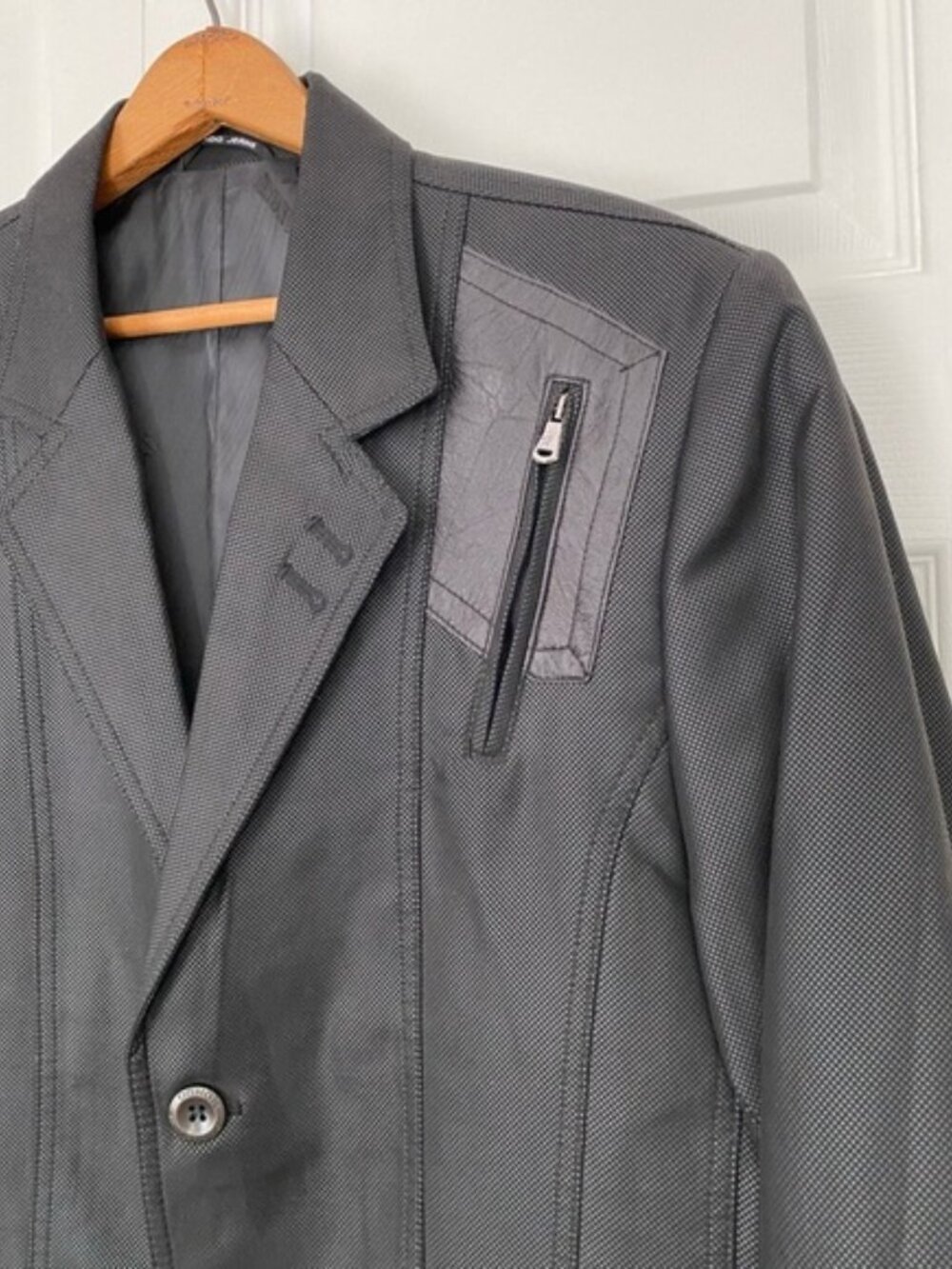 Mondo Menswear Jacket Blazer Black Zipper Leather Accent New size X-Large - Picture 6 of 14